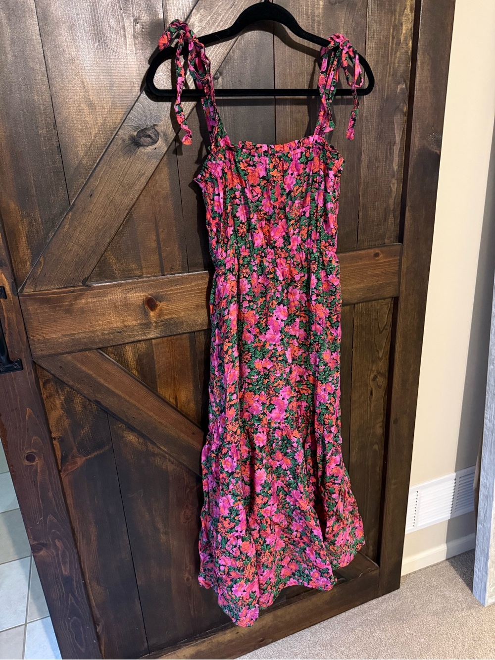 Floral Tie-Shoulder Maxi Dress in Pink